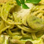 These spaghetti with pesto and mushrooms are finished immediately, when ..